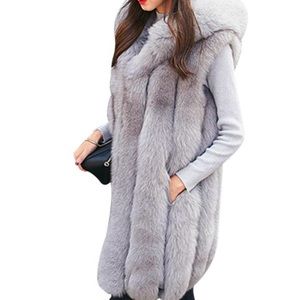 Long Grey Faux Fur Vest